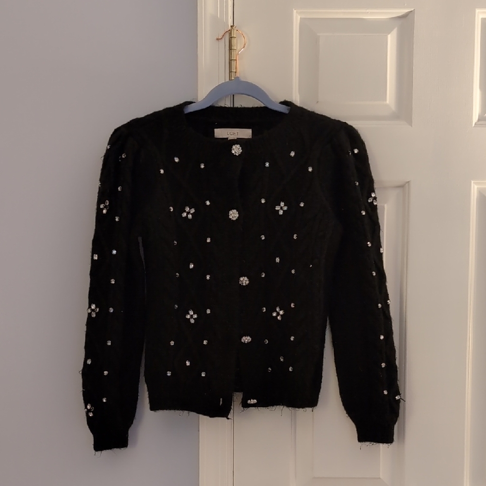 LOFT Black Beaded Cardigan